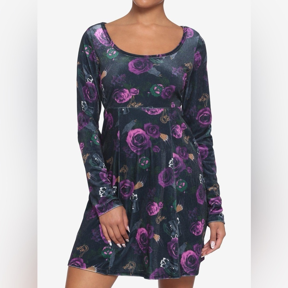 Disney Villains Black Purple Velvet Floral Skull Dress